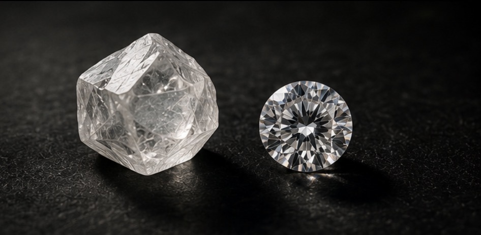 Rough and polished diamond — the Kether story