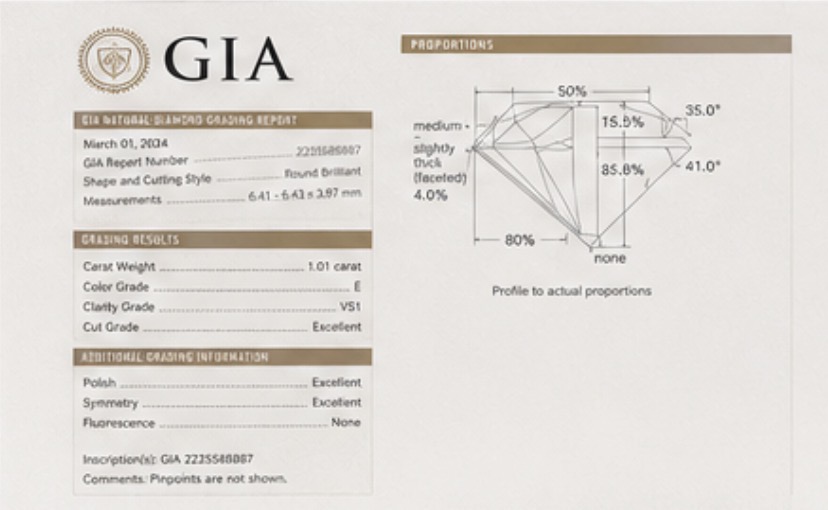 Full GIA natural diamond grading report