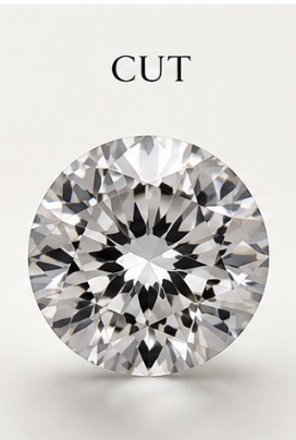 Round brilliant cut diamond face-up — perfect cut quality
