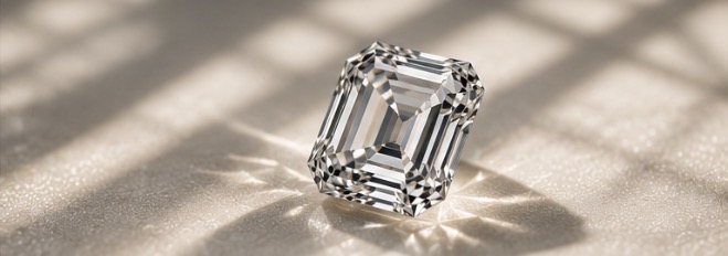 Emerald cut diamond on golden sandy surface — Dubai luxury market